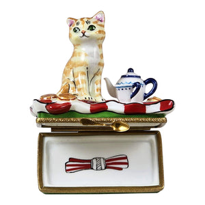 Rochard "Tablecloth with Orange Tabby Cat" Limoges Box