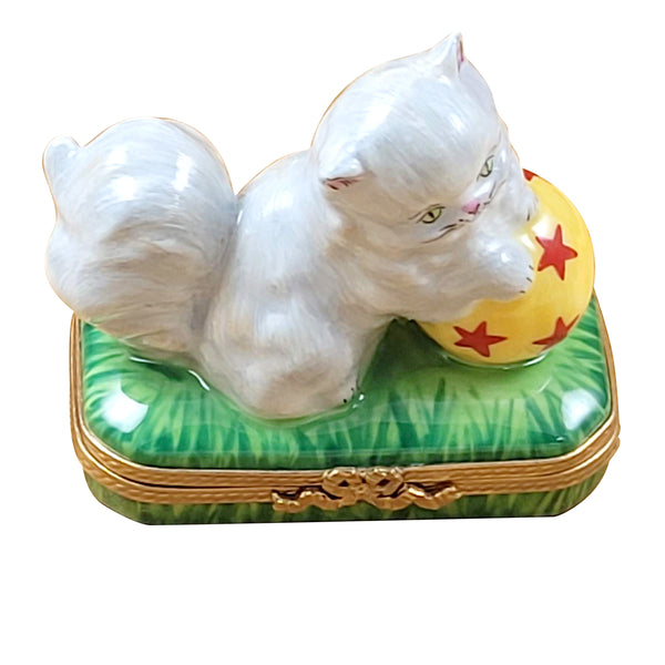 Load image into Gallery viewer, Rochard &quot;Persian Cat with Yellow Ball&quot; Limoges Box
