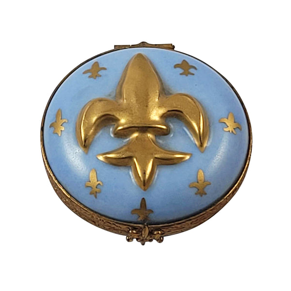 Load image into Gallery viewer, Fleur-De-Lis on Blue Round Limoges Box
