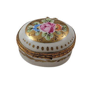 Oval with Gold & Flowers Limoges Box