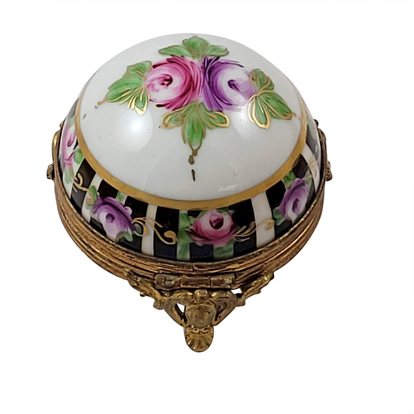 Load image into Gallery viewer, Black &amp; White Floral on Brass Base Limoges Box

