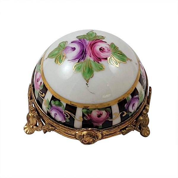 Load image into Gallery viewer, Black &amp; White Floral on Brass Base Limoges Box
