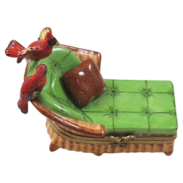 Load image into Gallery viewer, Chaise Lounge with Cardinals Limoges Box
