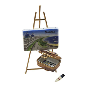 Easel with Cannes Painting and Removable Paint Tube Limoges Box