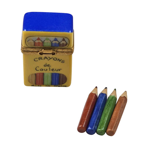 Crayon Box with Blue Top Limoges Box