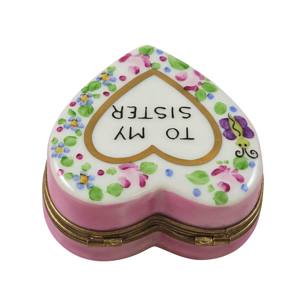 Load image into Gallery viewer, To My Sister Pink Floral Heart Limoges Box
