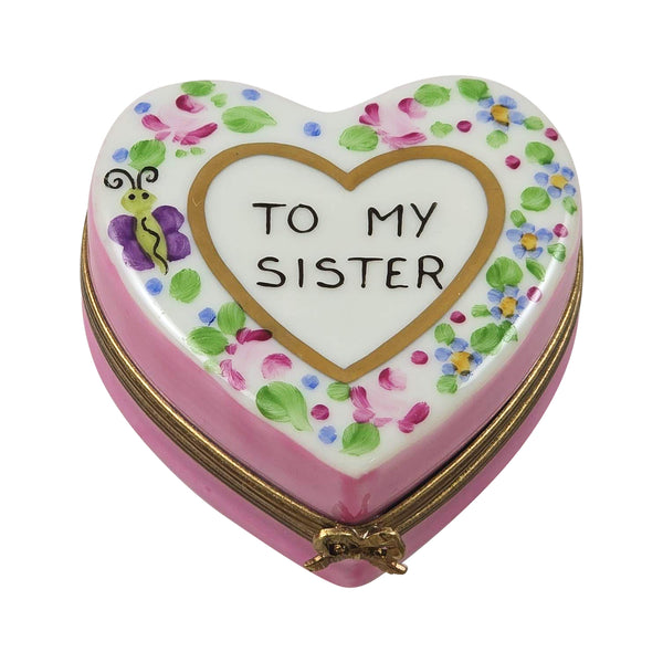 Load image into Gallery viewer, To My Sister Pink Floral Heart Limoges Box

