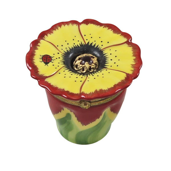 Load image into Gallery viewer, Yellow &amp; Red Pansy with Bottle Limoges Box
