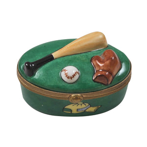 Baseball on Green Oval Limoges Box