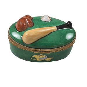 Baseball on Green Oval Limoges Box