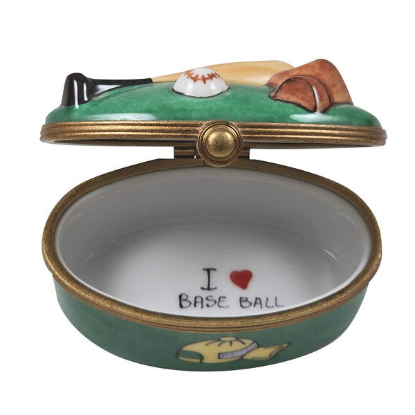 Load image into Gallery viewer, Baseball on Green Oval Limoges Box

