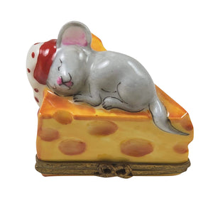 Sleeping Mouse on Cheese Limoges Box