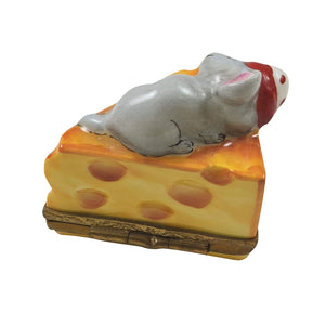 Sleeping Mouse on Cheese Limoges Box