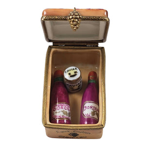 Saint Emilion Wine Crate with Two Bottles & Caviar Limoges Box