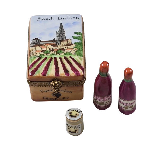 Load image into Gallery viewer, Saint Emilion Wine Crate with Two Bottles &amp; Caviar Limoges Box
