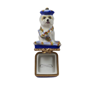 West Highland Terrier with Beret & Scarf Limoges Box