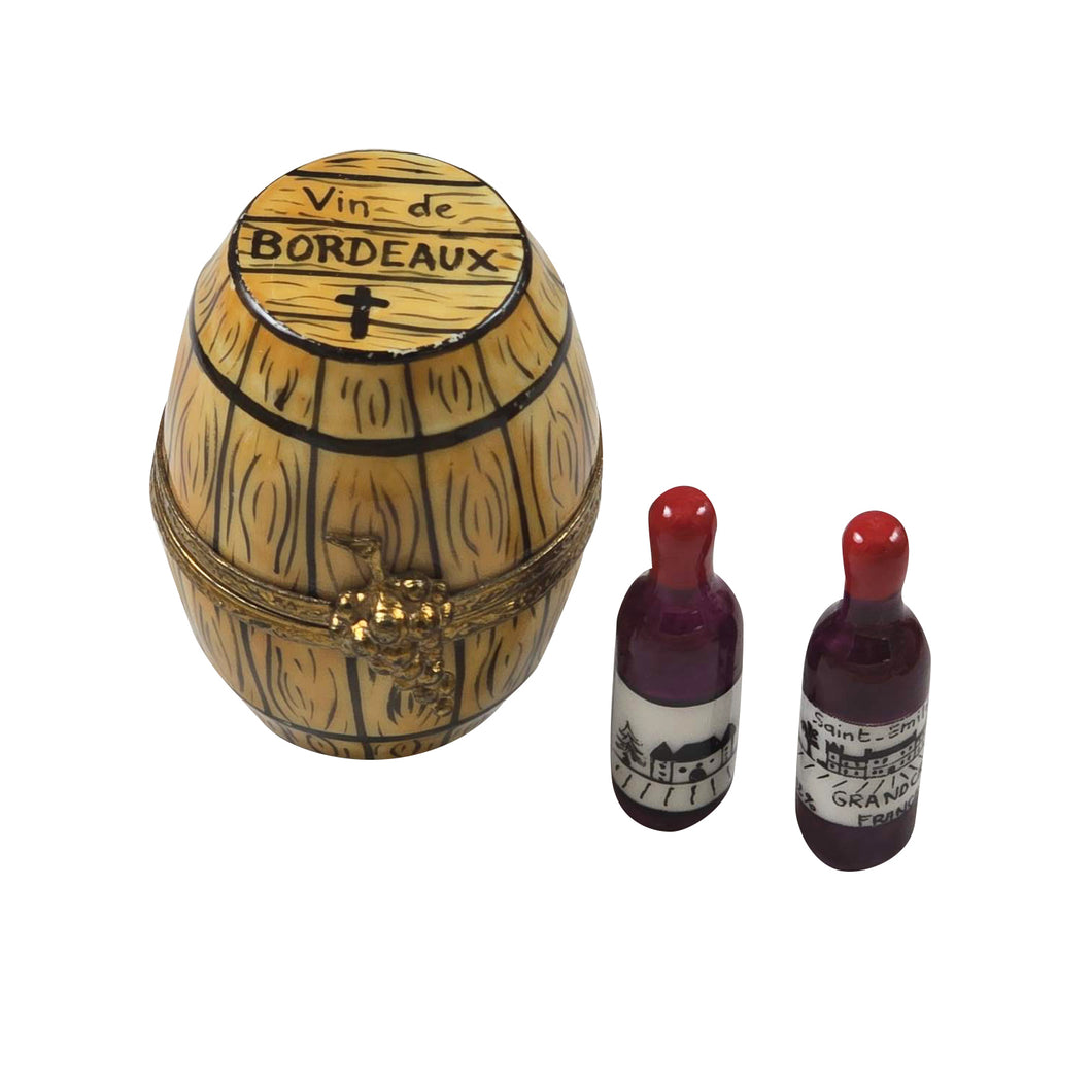 Bordeaux Wine Barrel with Two Bottles Limoges Box