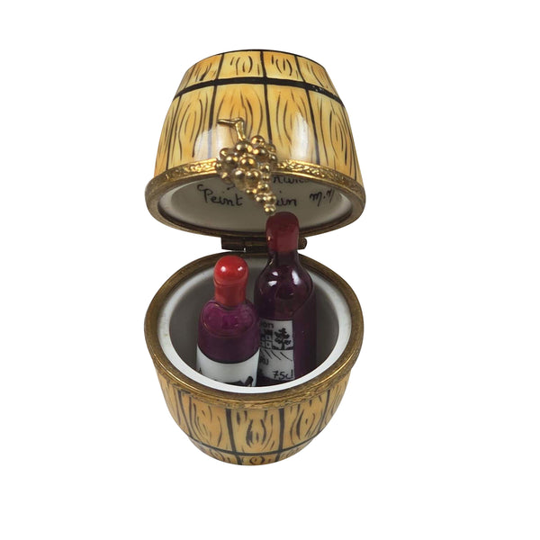Load image into Gallery viewer, Bordeaux Wine Barrel with Two Bottles Limoges Box
