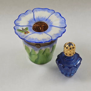 Blue Pansy with Bottle Limoges Box