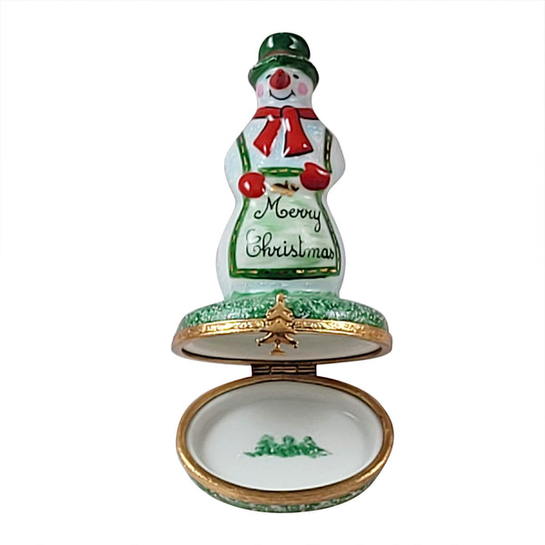 Load image into Gallery viewer, Snowman with Green Hat Limoges Box

