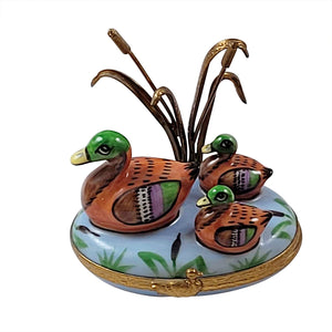 Duck Family with Brass Reeds Limoges Box