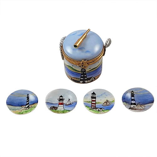 Round Lighthouse Basket with Plates Limoges Box