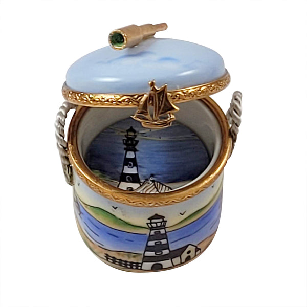 Load image into Gallery viewer, Round Lighthouse Basket with Plates Limoges Box
