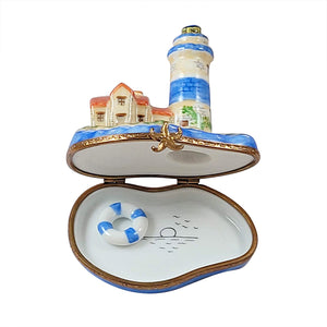 Blue Lighthouse with Life Buoy Limoges Box