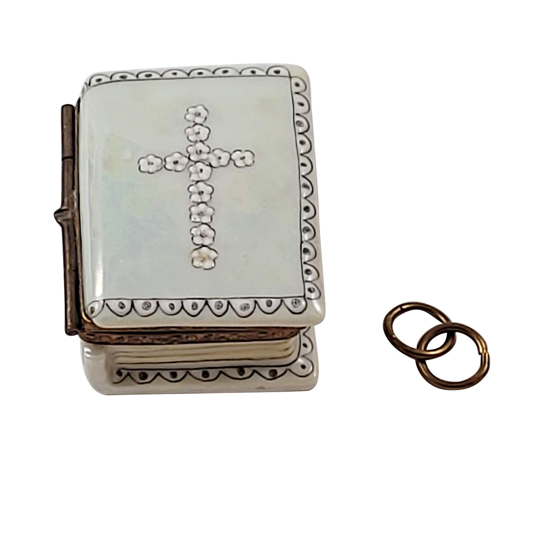Daisy Cross Bible with Rings Limoges Box