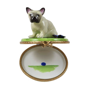 Rochard "French Bulldog on Round with Butterfly" Limoges Box