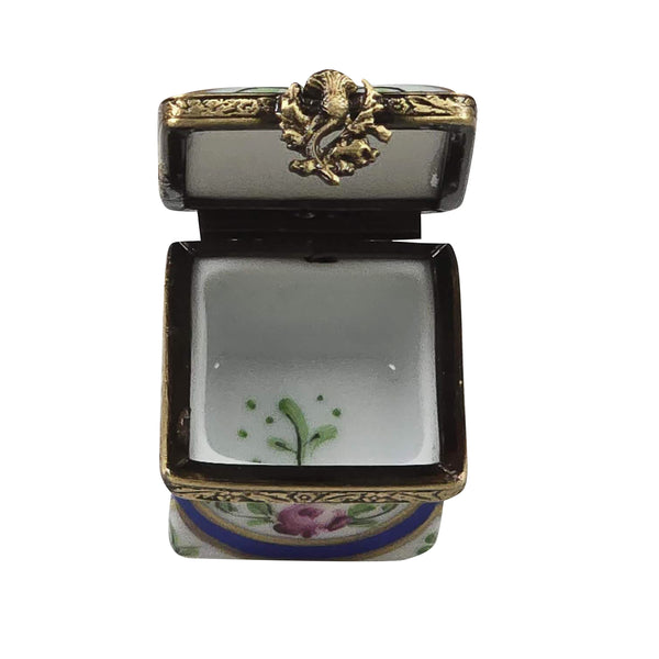 Load image into Gallery viewer, Rochard "Dark Blue/Rose &amp; Gold Small Square" Limoges Box
