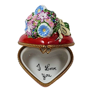 Rochard "Red Heart with Bouquet Of Flowers" Limoges Box