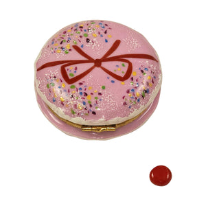 Rochard "Pink Macaron with Sprikles & Red Bow with Removable Red Macaron" Limoges Box