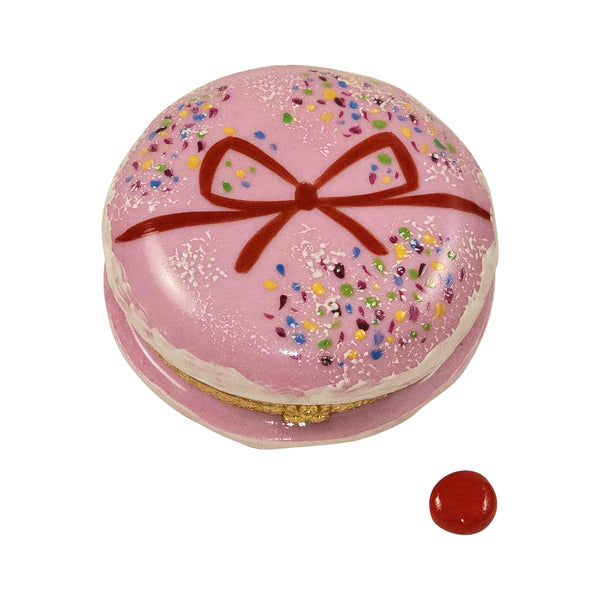 Load image into Gallery viewer, Rochard "Pink Macaron with Sprikles &amp; Red Bow with Removable Red Macaron" Limoges Box
