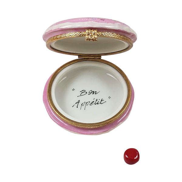 Load image into Gallery viewer, Rochard "Pink Macaron with Sprikles &amp; Red Bow with Removable Red Macaron" Limoges Box
