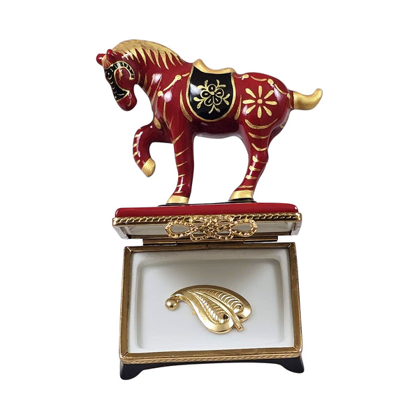 Load image into Gallery viewer, Rochard "Year Of The Horse 2026 with Removable Brass Leaf" Limoges Box
