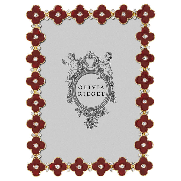 Load image into Gallery viewer, Olivia Riegel Gold Crimson Enamel Clover 5" x 7" Frame
