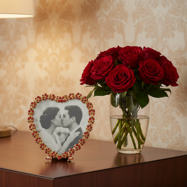 Load image into Gallery viewer, Olivia Riegel Gold Contessa Heart 3.5" Frame with Ruby Crystals &amp; Red Pearls
