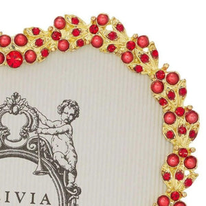 Olivia Riegel Gold Contessa Heart 3.5" Frame with Ruby Crystals & Red Pearls