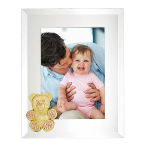 Olivia Riegel Gold Teddy Bear with Light Rose Crystals 5" x 7" Frame