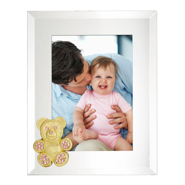 Load image into Gallery viewer, Olivia Riegel Gold Teddy Bear with Light Rose Crystals 5" x 7" Frame
