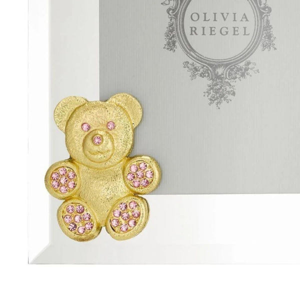 Load image into Gallery viewer, Olivia Riegel Gold Teddy Bear with Light Rose Crystals 5" x 7" Frame
