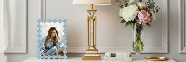 Load image into Gallery viewer, Olivia Riegel Light Blue Enamel Clover 5" x 7" Frame, Gold
