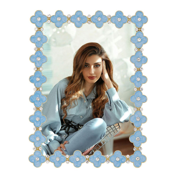 Load image into Gallery viewer, Olivia Riegel Light Blue Enamel Clover 5" x 7" Frame, Gold
