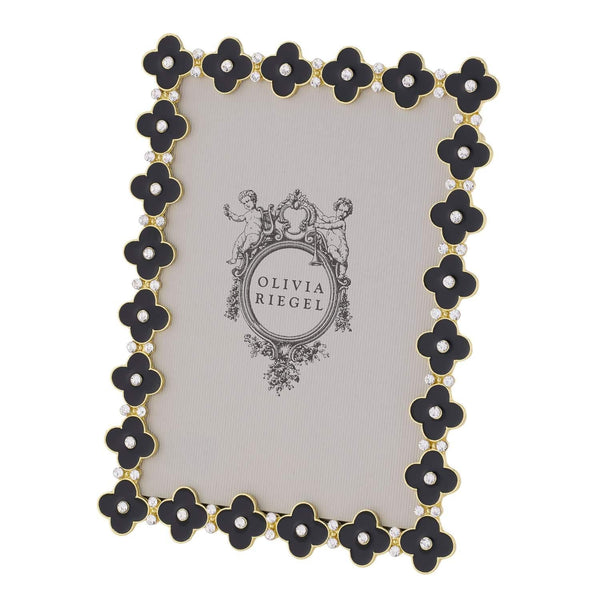 Load image into Gallery viewer, Olivia Riegel Black Enamel Clover 5" x 7" Frame, Gold

