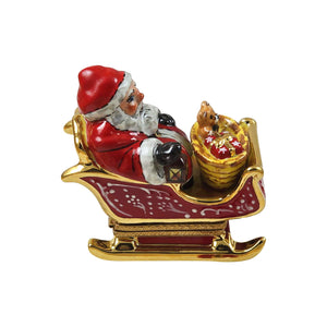 Rochard "Santa in Red Sleigh with Removable Present" Limoges Box