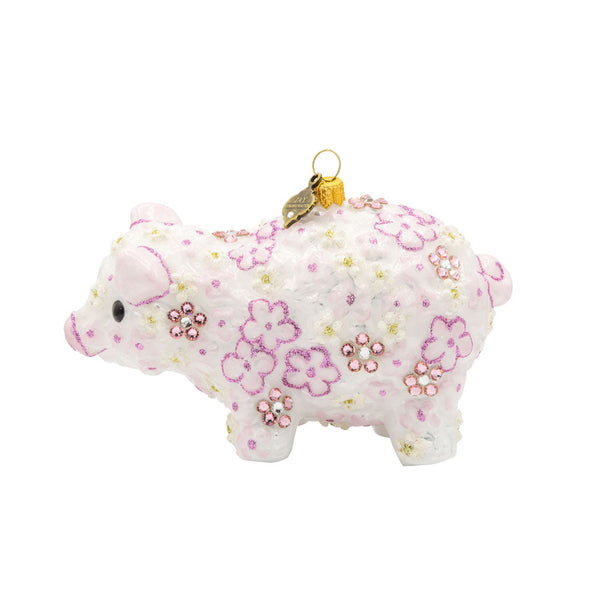 Load image into Gallery viewer, Jay Strongwater Pink Floral Piggy Ornament
