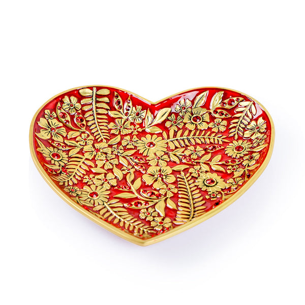 Load image into Gallery viewer, Jay Strongwater Aria Floral Heart Trinket Tray - Ruby
