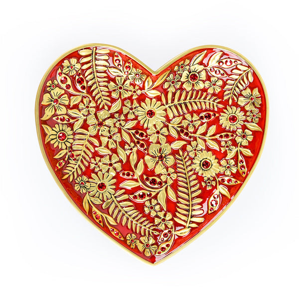Load image into Gallery viewer, Jay Strongwater Aria Floral Heart Trinket Tray - Ruby
