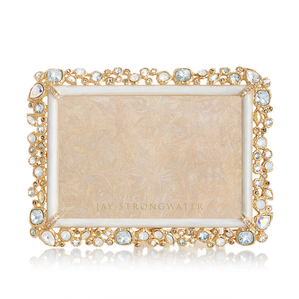 Load image into Gallery viewer, Jay Strongwater Emery Bejeweled 4" x 6" Picture Frame - White Opal
